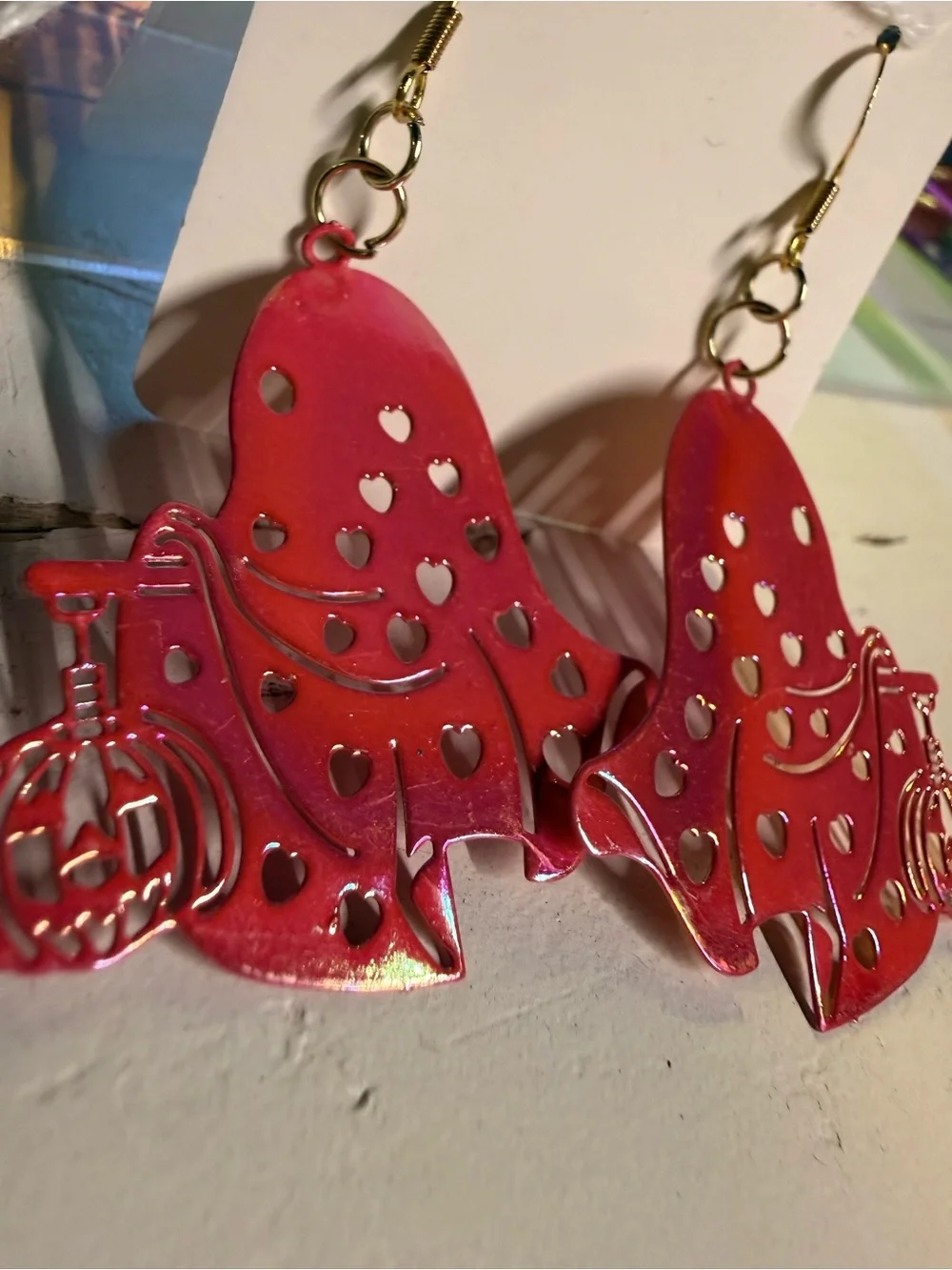 Handmade Iridescent Pink Ghost Trick-or-Treater Earrings | Spooky Cute Halloween